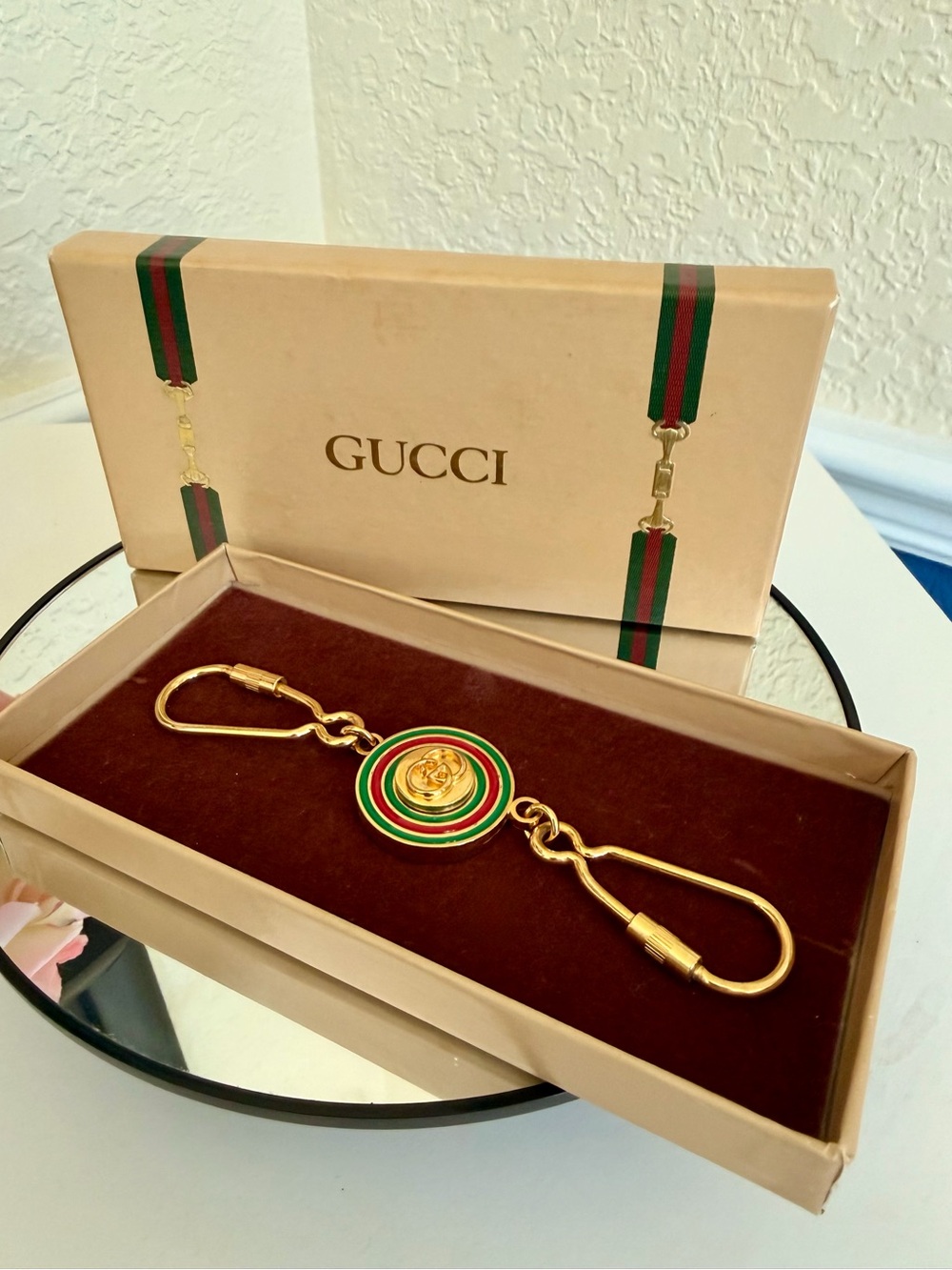 Gucci Double Valet Keychain Shelly Line / Web Stripe collection & Original Box